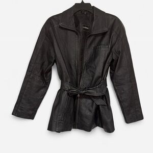 Women's S Black Leather Belted Jacket